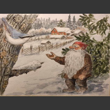 Pähkinänakkeli ja tonttu postikortti