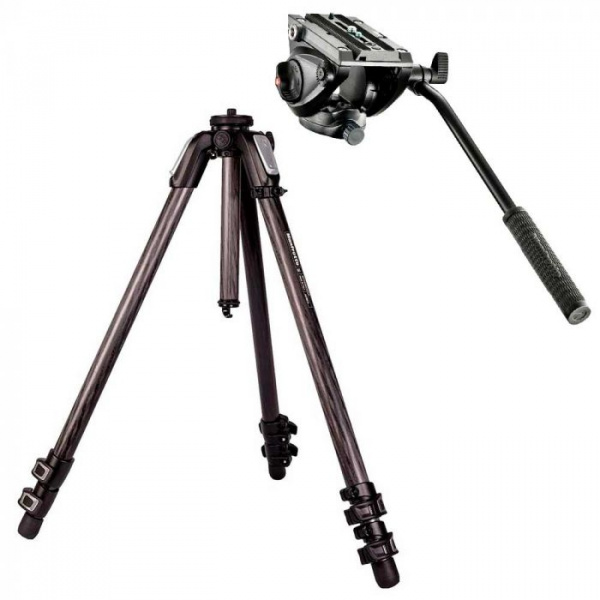 Manfrotto 055 BDCF Birding hiilikuitujalusta + MVH500AH videopää